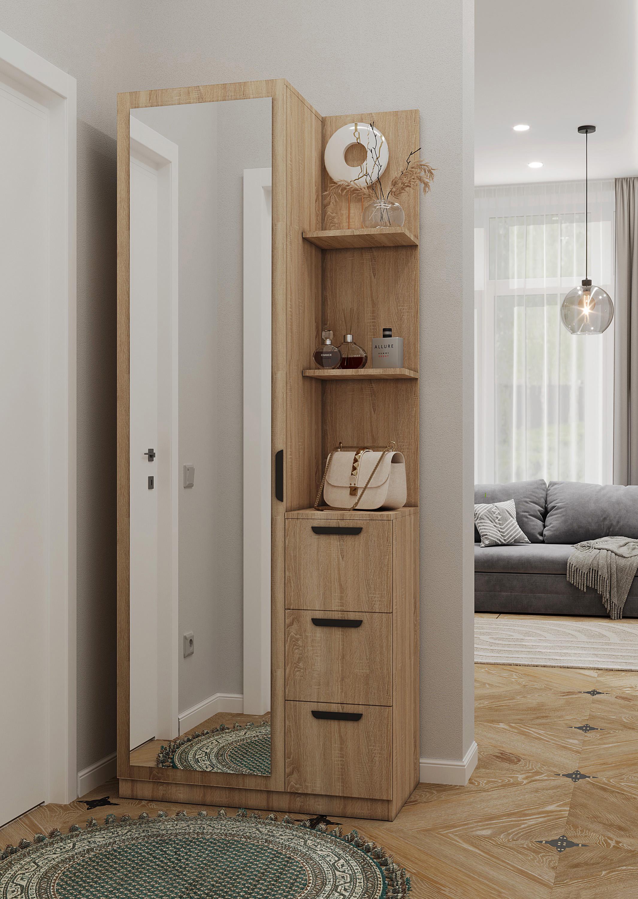 Вітальня з дзеркалом та полицями 200х80х40 см Дуб сонома