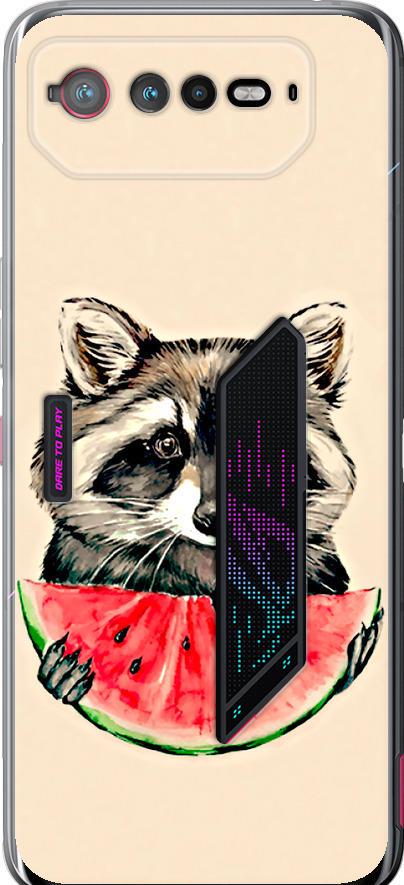 Чехол на Asus Rog Phone 6 Енотик с арбузом (4605u-3401-42517)