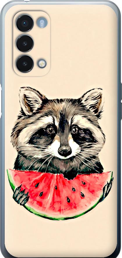 Чехол на OnePlus Nord N200 5G Енотик с арбузом (4605u-2956-42517) Чехол на OnePlus Nord N200 5G Енотик с арбузом (4605u-2956-42517)