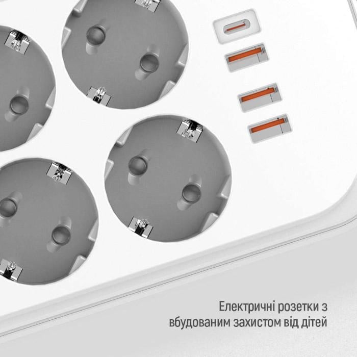Сетевой фильтр ColorWay CW-CHE64PDW 6 розеток 1 USB-C PD 3 USB-A QC3.0 36W 2 м White (26075476) - фото 7