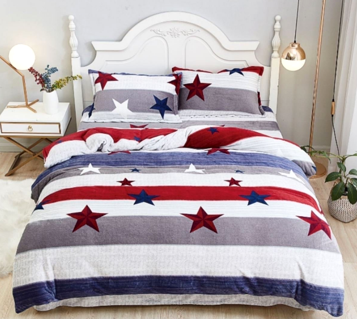 Комплект постельного белья велюровый/двуспальный евро Звездочки (25277)