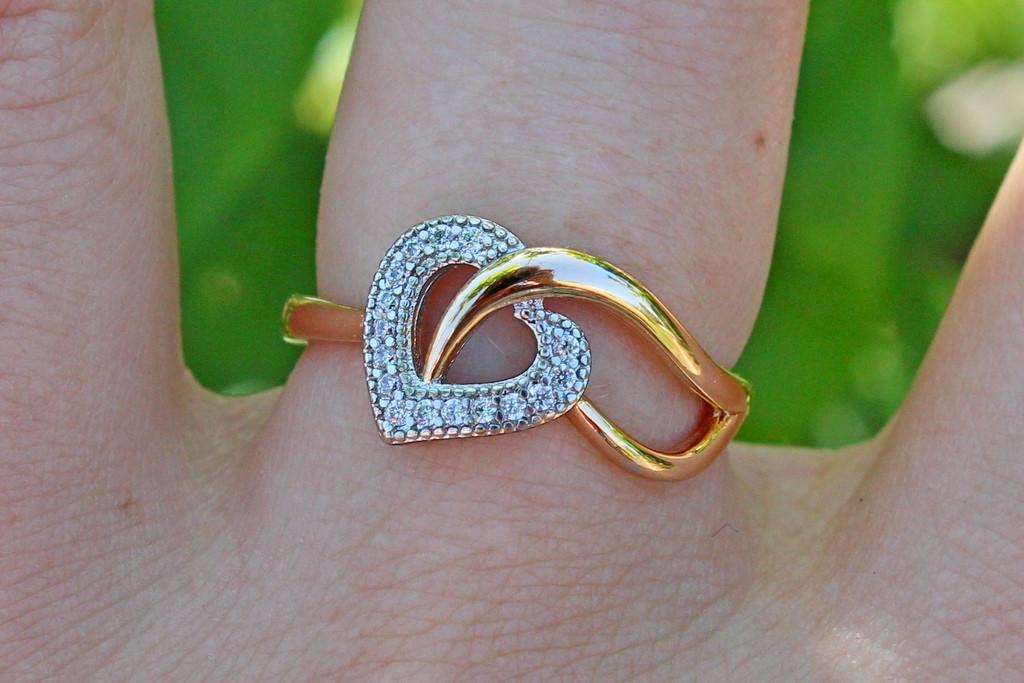 Кольцо Xuping Jewelry Сердечко с родием р. 19 Золотистый