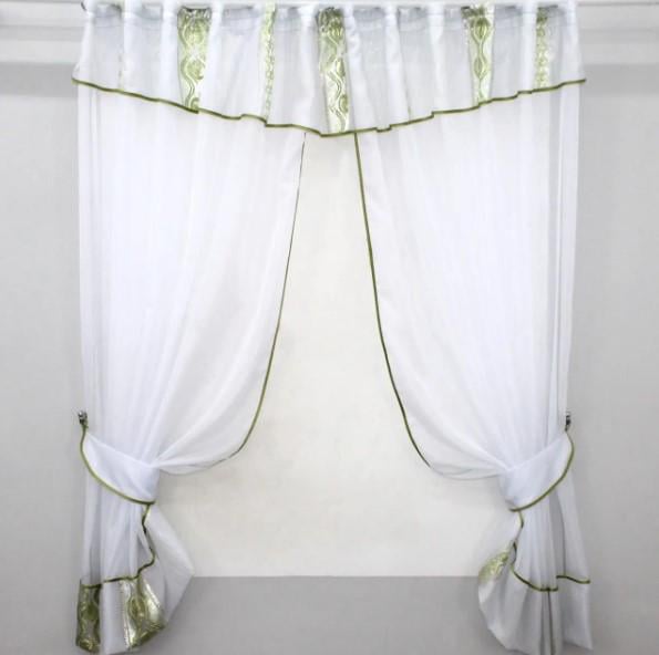 Шторки на кухню/балкон 300х170 см Салатовый/Белый (085к)