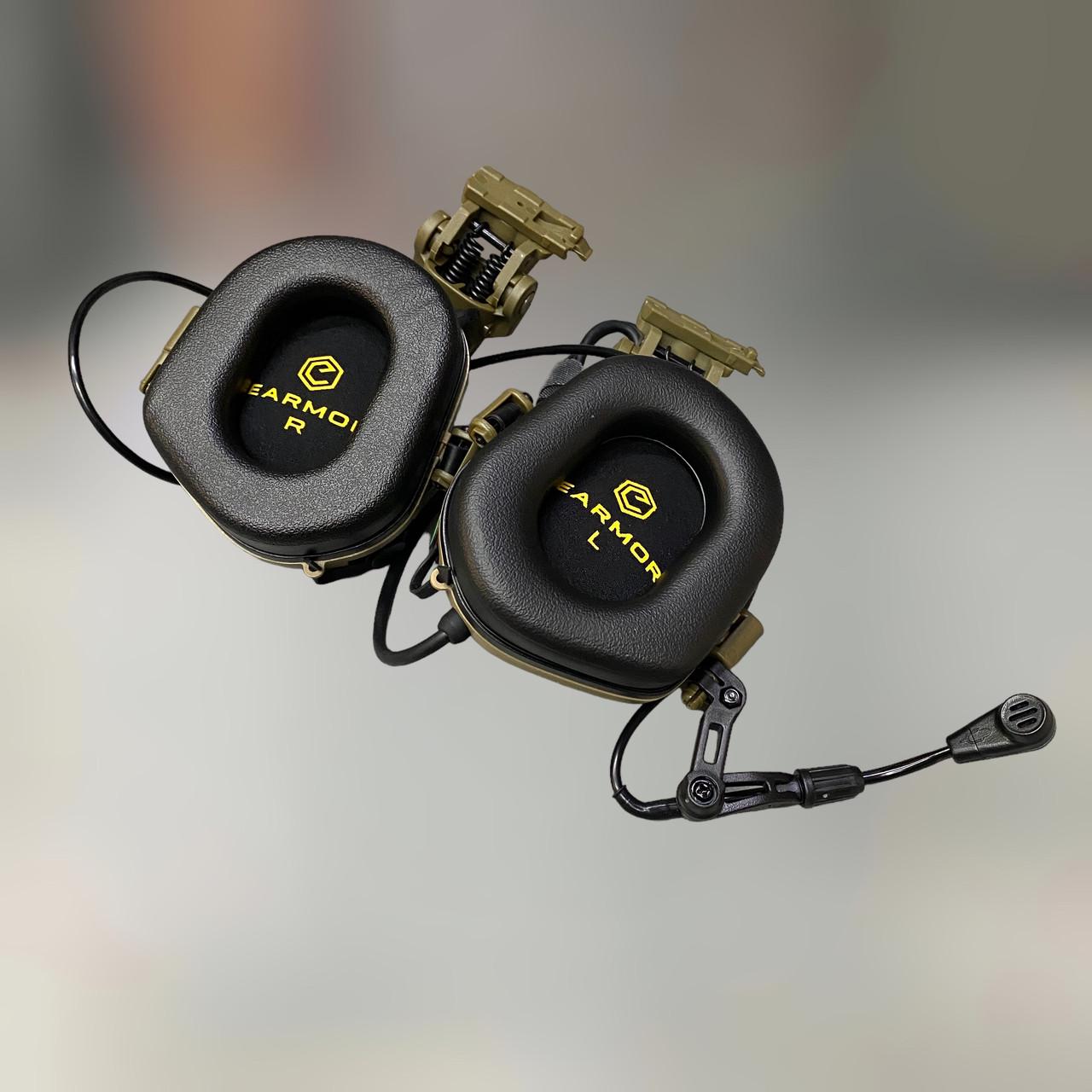 Наушники активные Earmor M32 Mod3 HD-ACC-08 c креплением на шлем со съемным микрофоном и гарнитурой Койот (244822-244391) - фото 6