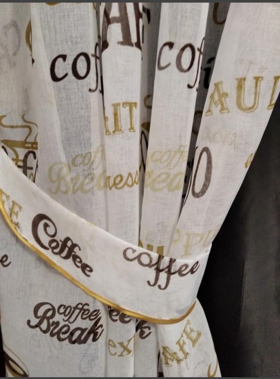 Комплект на окно с подхватами шифон с батистом 290х190 см Белый с бежевым (кш-01) - фото 5