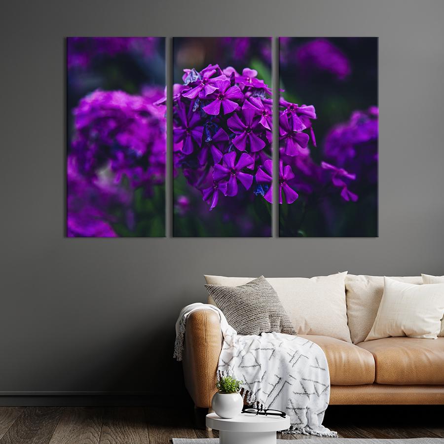 Картина на холсте триптих Фиолетовые цветы флоксы 128x81 см (897-31)