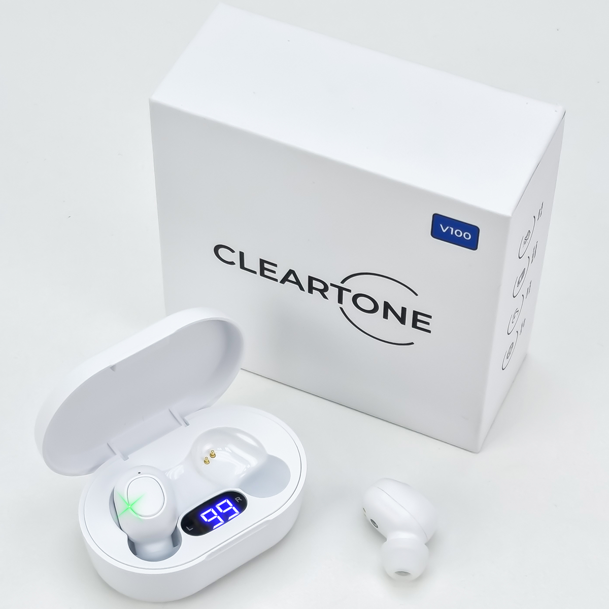 Слуховий апарат CLEARTONE V100 з двома TWS навушниками та портативним боксом для зарядки White - фото 3