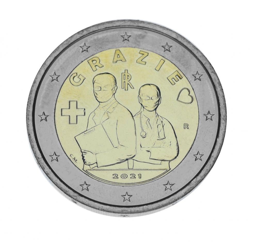 Коллекционная монета Италия 2 евро 2021 Биметалл UNC Медицинские профессии (М16604)