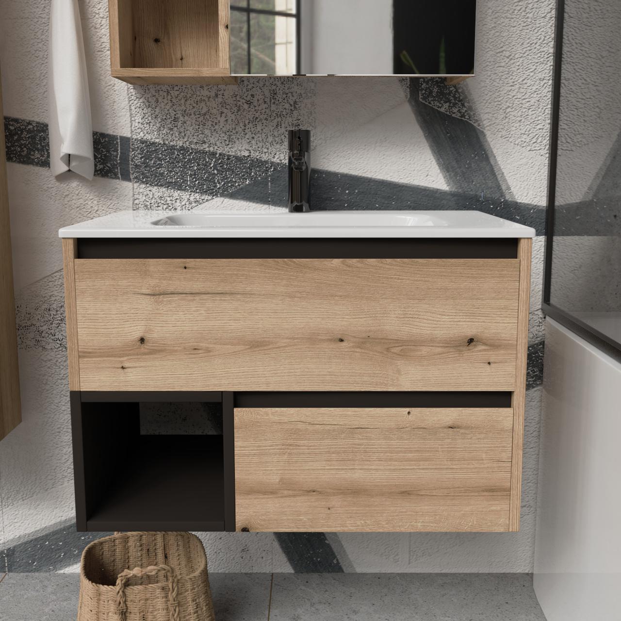 Тумба подвесная с раковиной MVK Vostok Craft 70 В2 700х450х530 мм Дуб Эвок (c270ev) - фото 1