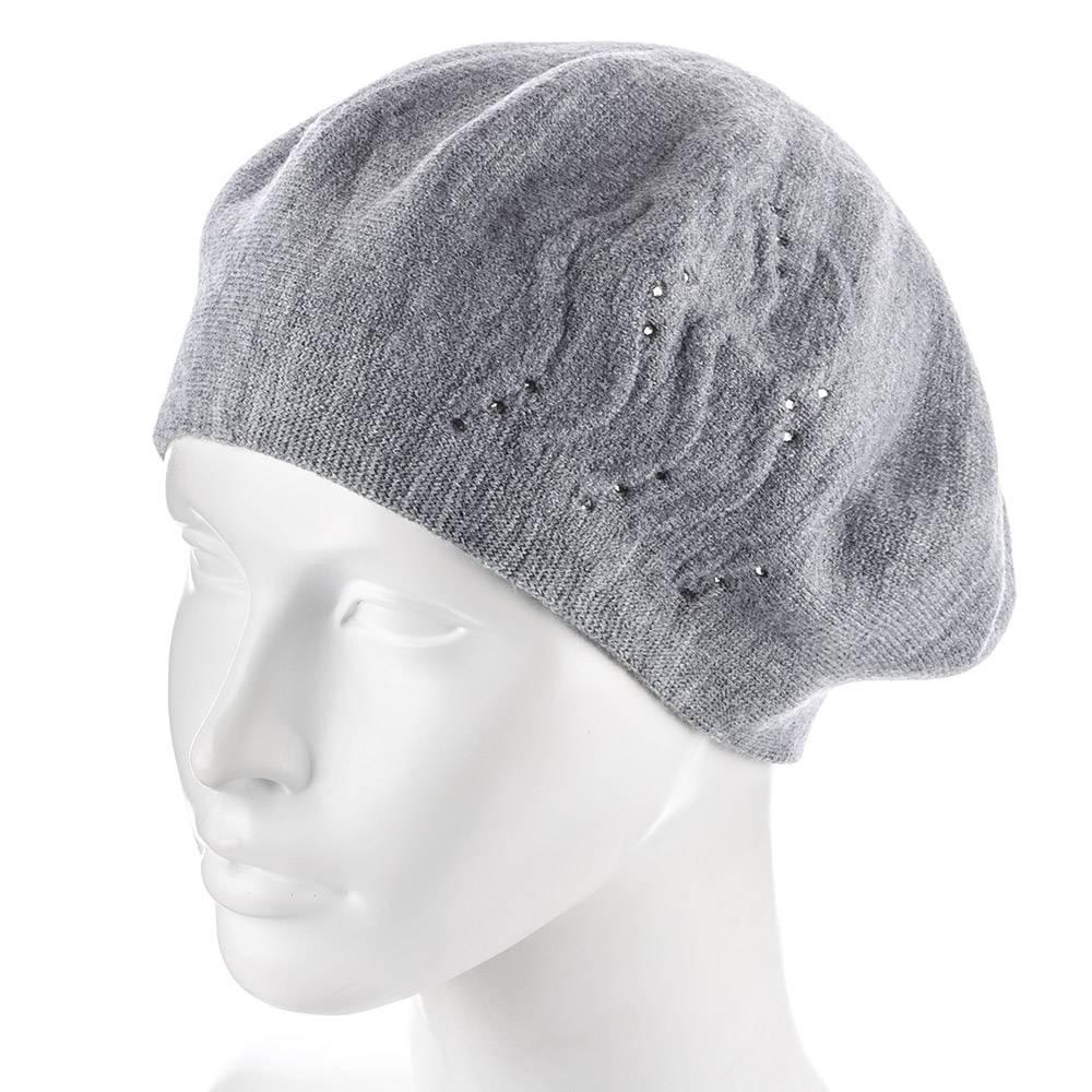 Берет женский Zolly ZH215 двойной со стразами тонкой вязки полушерстяной Серый