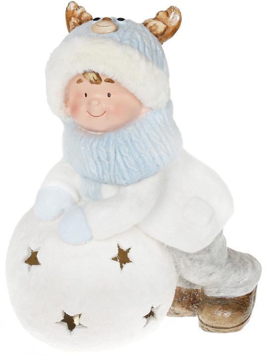 Фигура керамическая Малыш в шапке-олене на снежке с LED-подсветкой 43,5 см Фигура керамическая Малыш в шапке-олене на снежке с LED-подсветкой 43,5 см