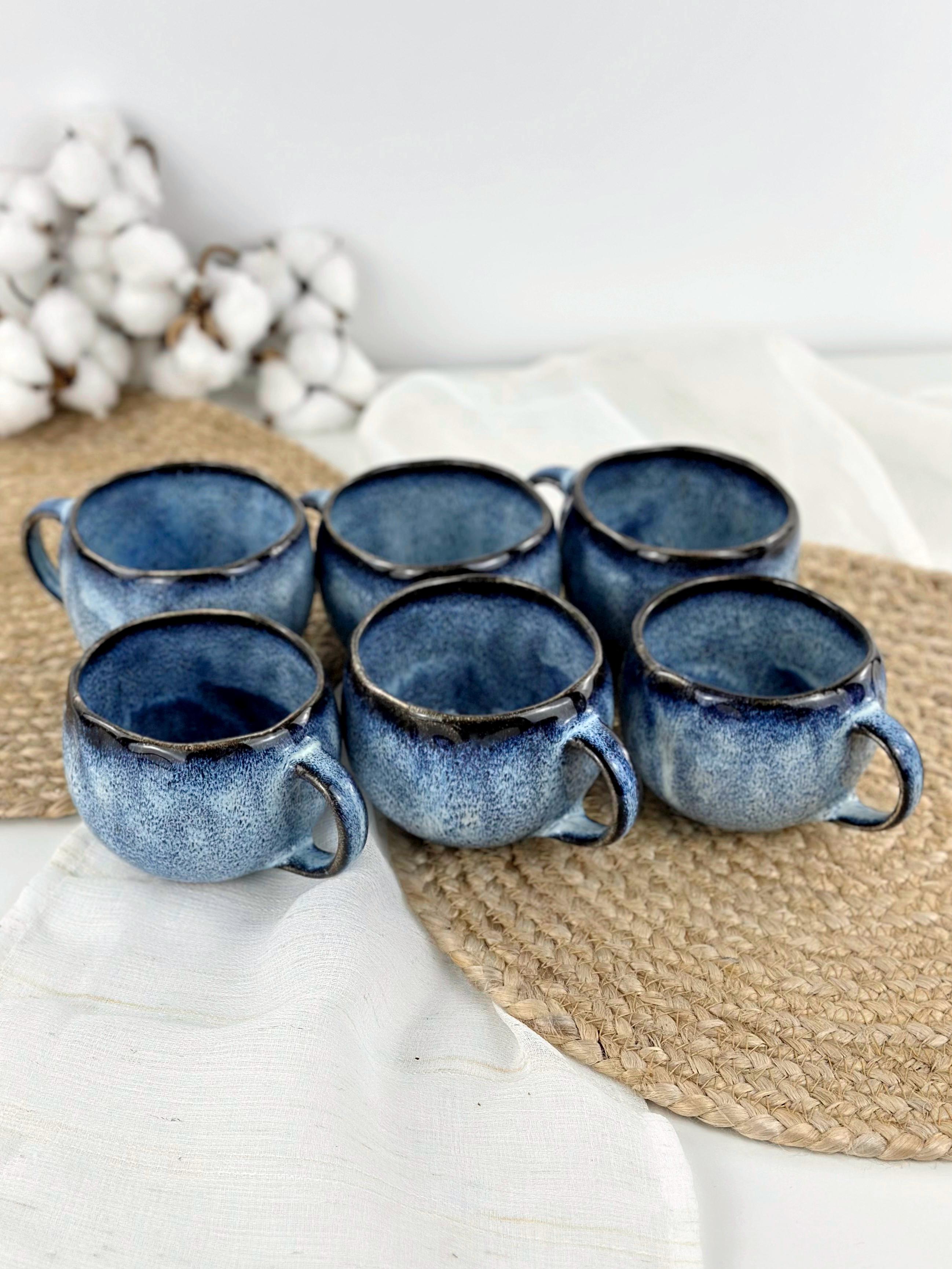 Набір широких глиняних чашок Гражда 0,45 л на 6 чоловік Синій (17008-8)