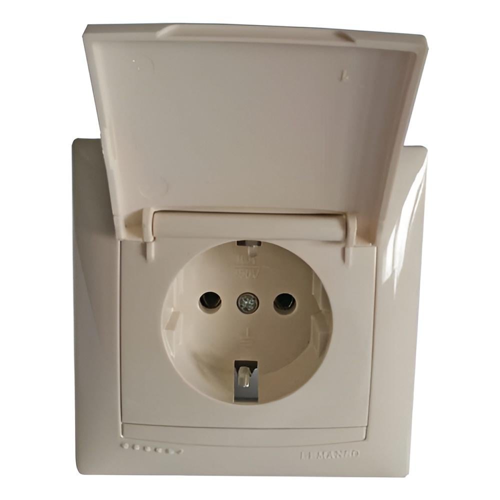 Розетка одинарная Lemanso Сакура керамика с крышкой Кремовая (LMR1119)