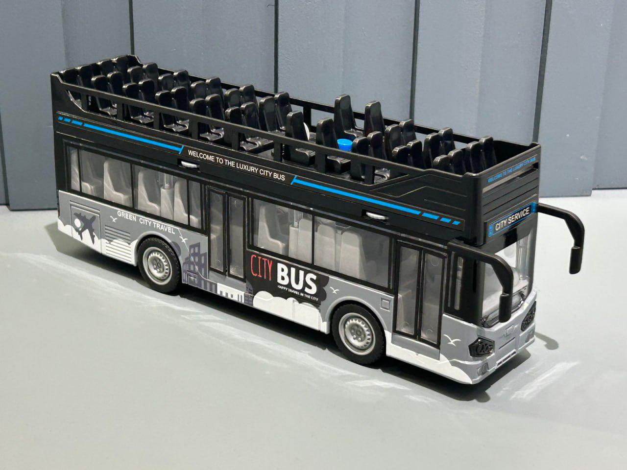 Автобус городской двухэтажный инерция/музыка/свет Серый (JS122-122A)