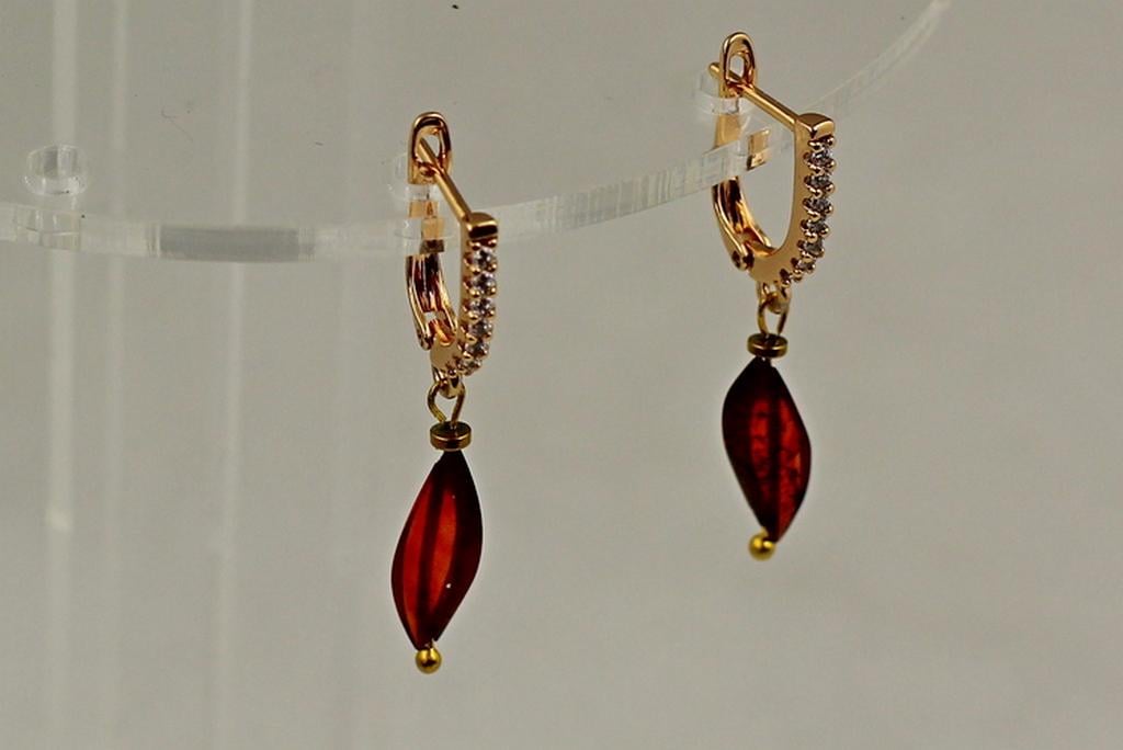 Серьги подвески волнка янтарь 3,5 см Золотистый (34068272)