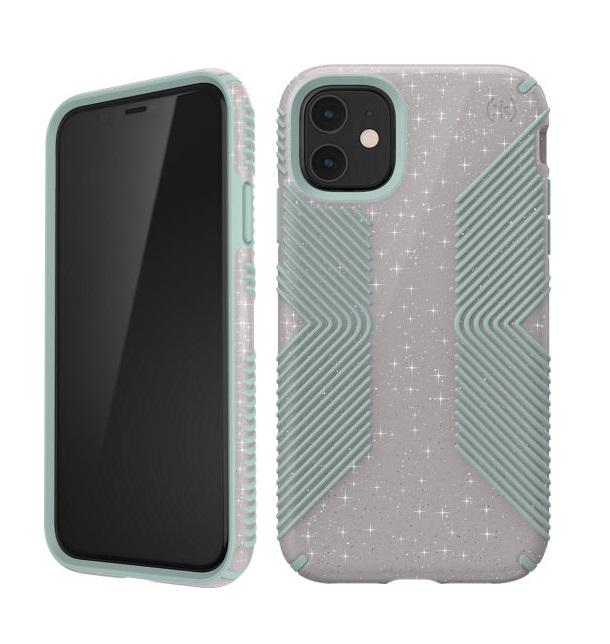 Чехол противоударный с антимикробным покрытием Speck Presidio Grip Glitter Б.У. для Iphone 11 (6.1") Whitestone Grey Blue
