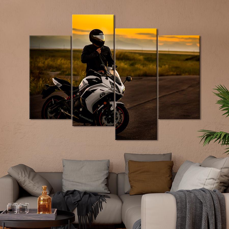 Картина Автомобиль Байкер с белым мотоциклом 129x90 см (A1181-4)