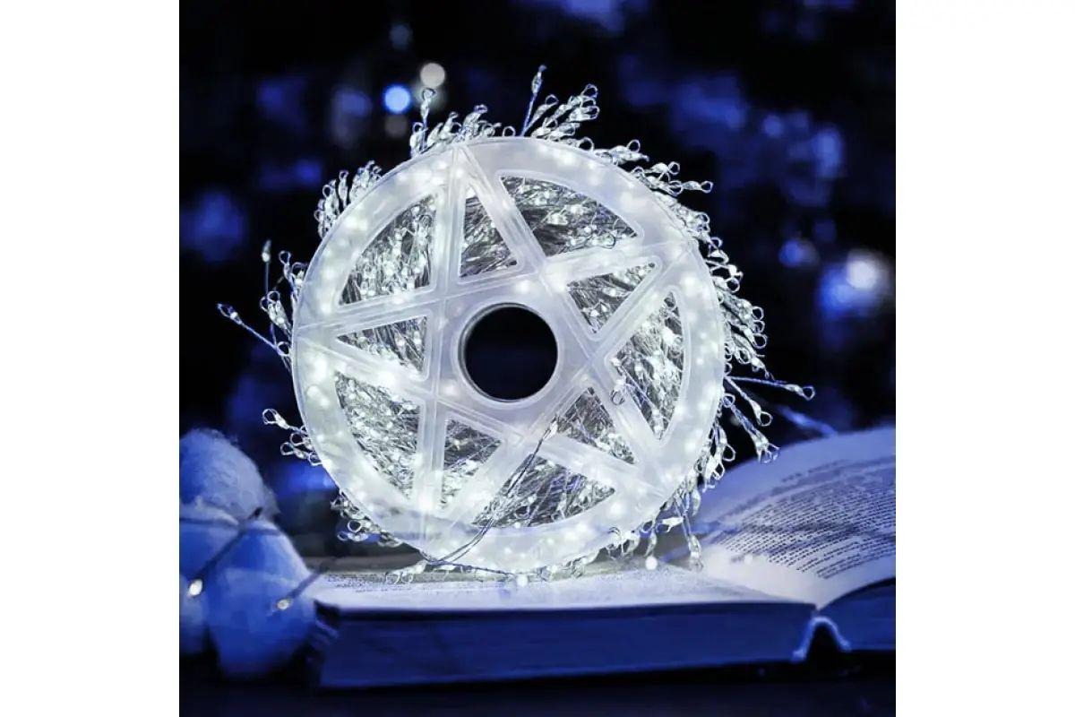 Гирлянда Роса на катушке от USB и сети 220В 50 м 1500 LED IP44 8 режимов с пультом управления белое свечение