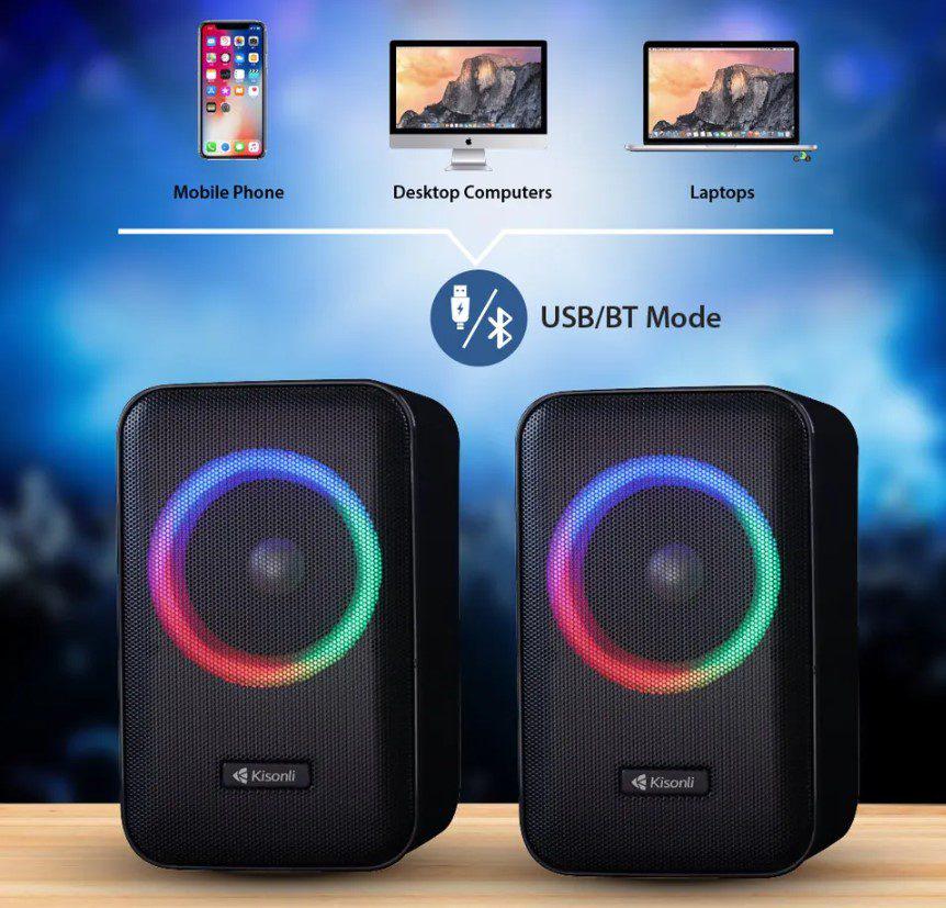 Колонки компьютерные Kisonli X20 Bluetooth 20W USB RGB light Black (58771) - фото 3