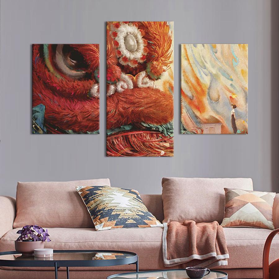 Картина на холсте триптих Волшебный красный дракон 66x40 см (1529-32)