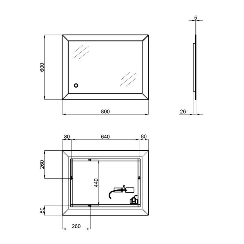 Зеркало настенное прямоугольное Qtap Aries Led Touch Switch Reverse 800х600 мм - фото 2