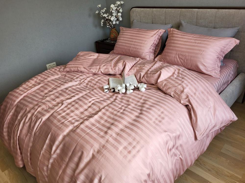 Комплект постельного белья PREMIUM Stripe сатин 2/2 см двуспальный Powder pink (2108338804)