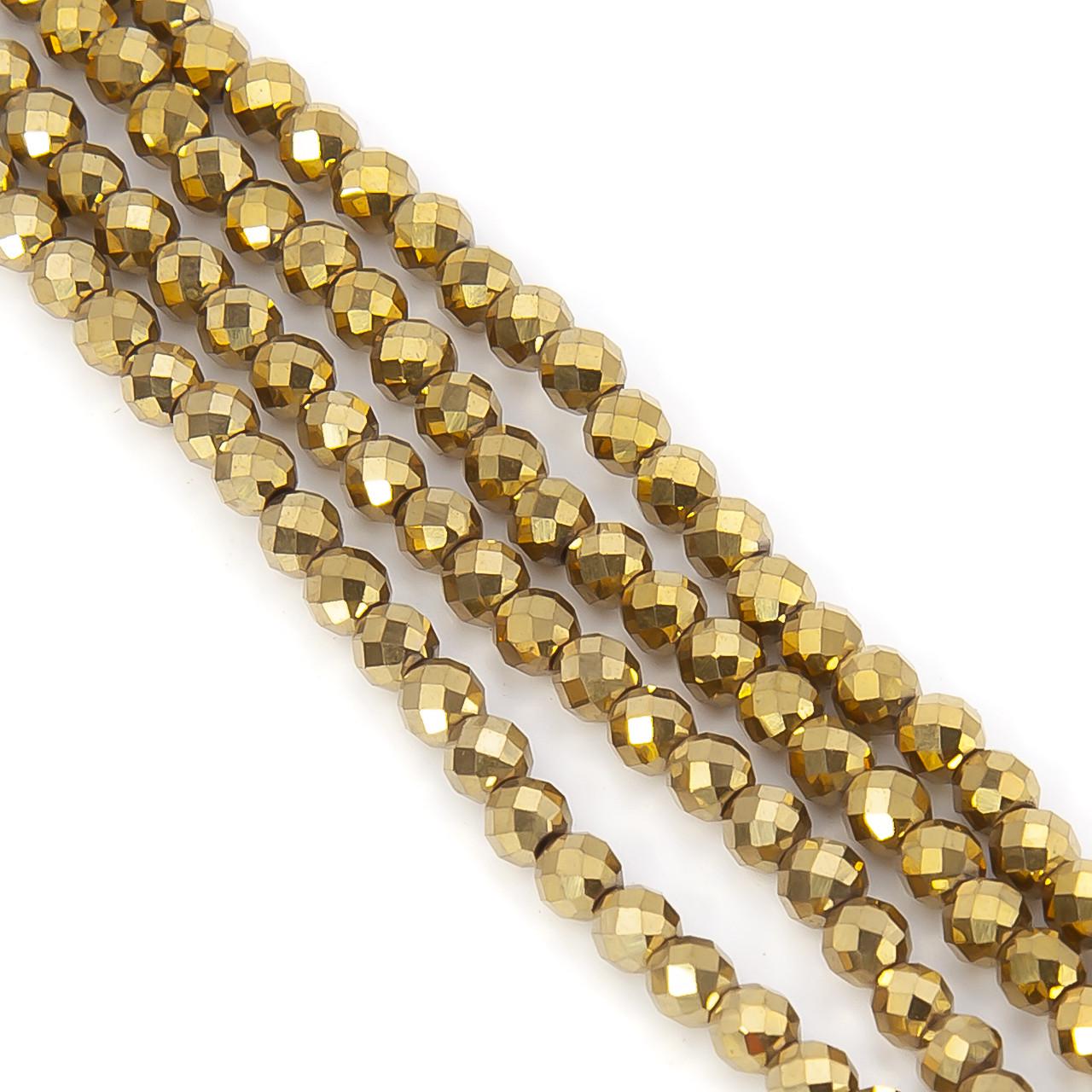 Бусины гематитовые граненые шар 2 мм 40 см 200 шт. Золотистый (БГ0002ш49)