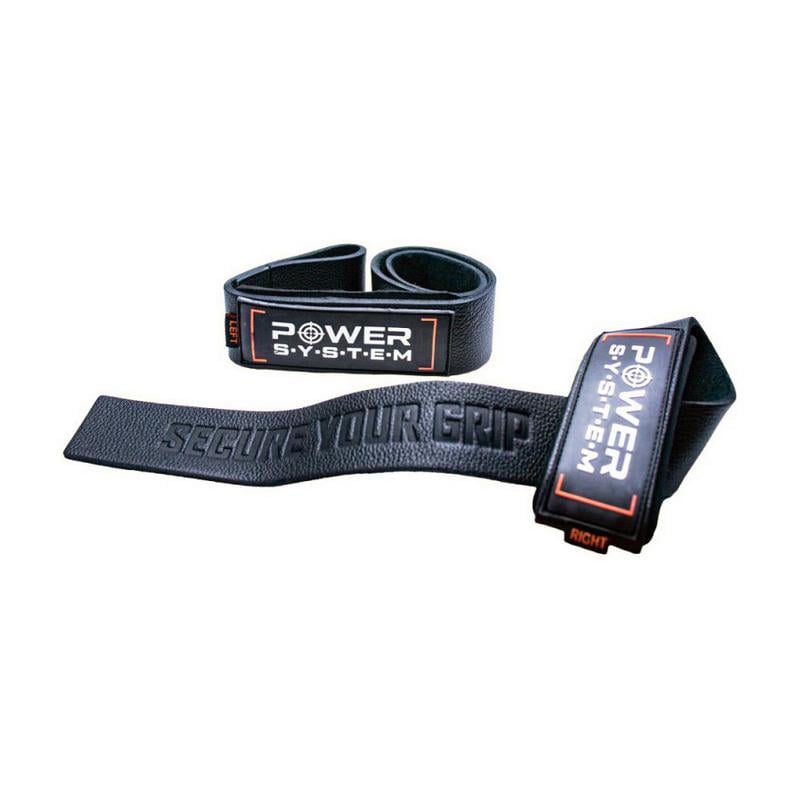 Лямки для тяги штанги и подтягиваний кожаные Power System Lifting Leather Straps 3320 Черный