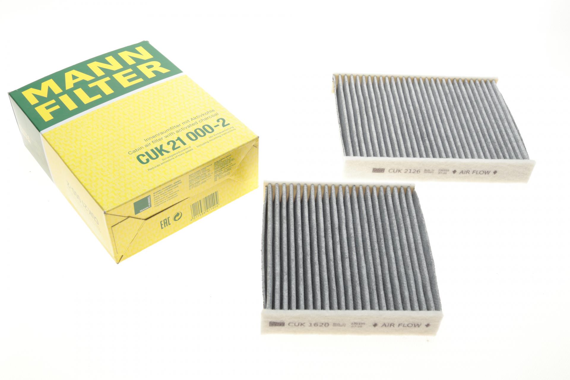 Фильтр салона Mann-Filter для Citroen C3 09-/C4 Cactus/Peugeot 2008 13-/207 06-15/208 12- 2 шт. угольный (CUK 21 000-2)