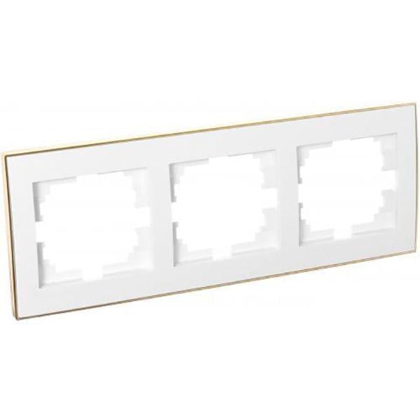 Рамка 3-местная горизонтальная Lezard Rain с боковой вставкой Белый/Золотой