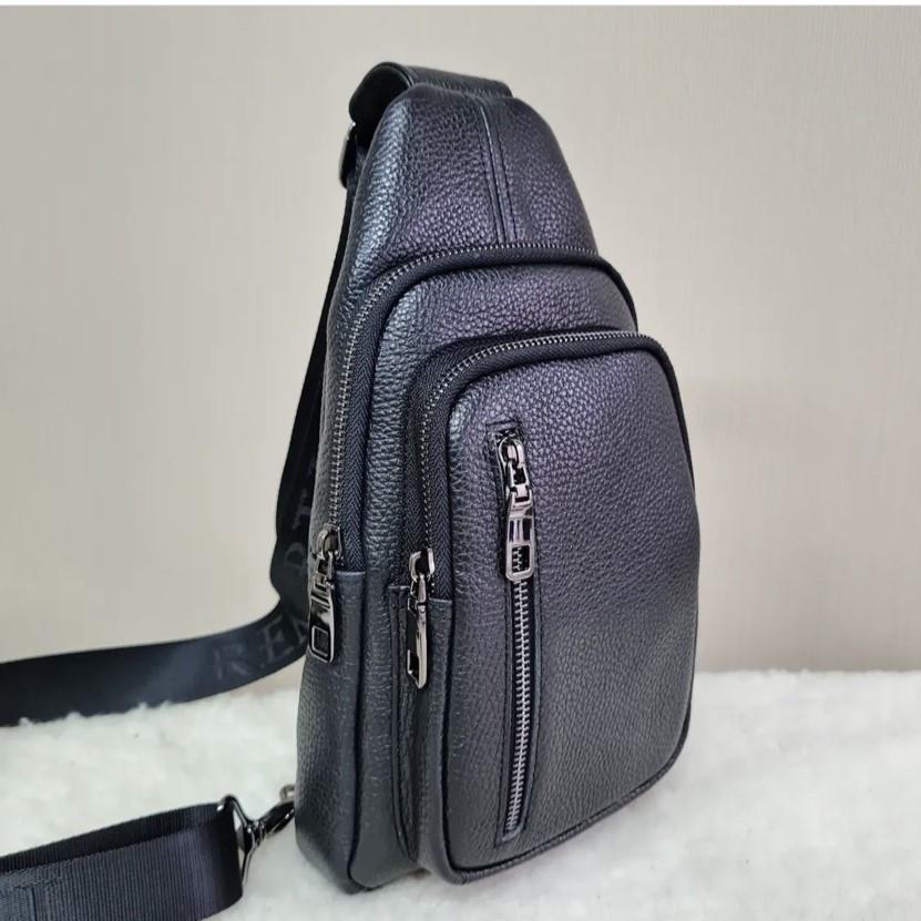 Сумка-слинг мужская Tiding Bag через плечо из натуральной кожи Черный (68223)