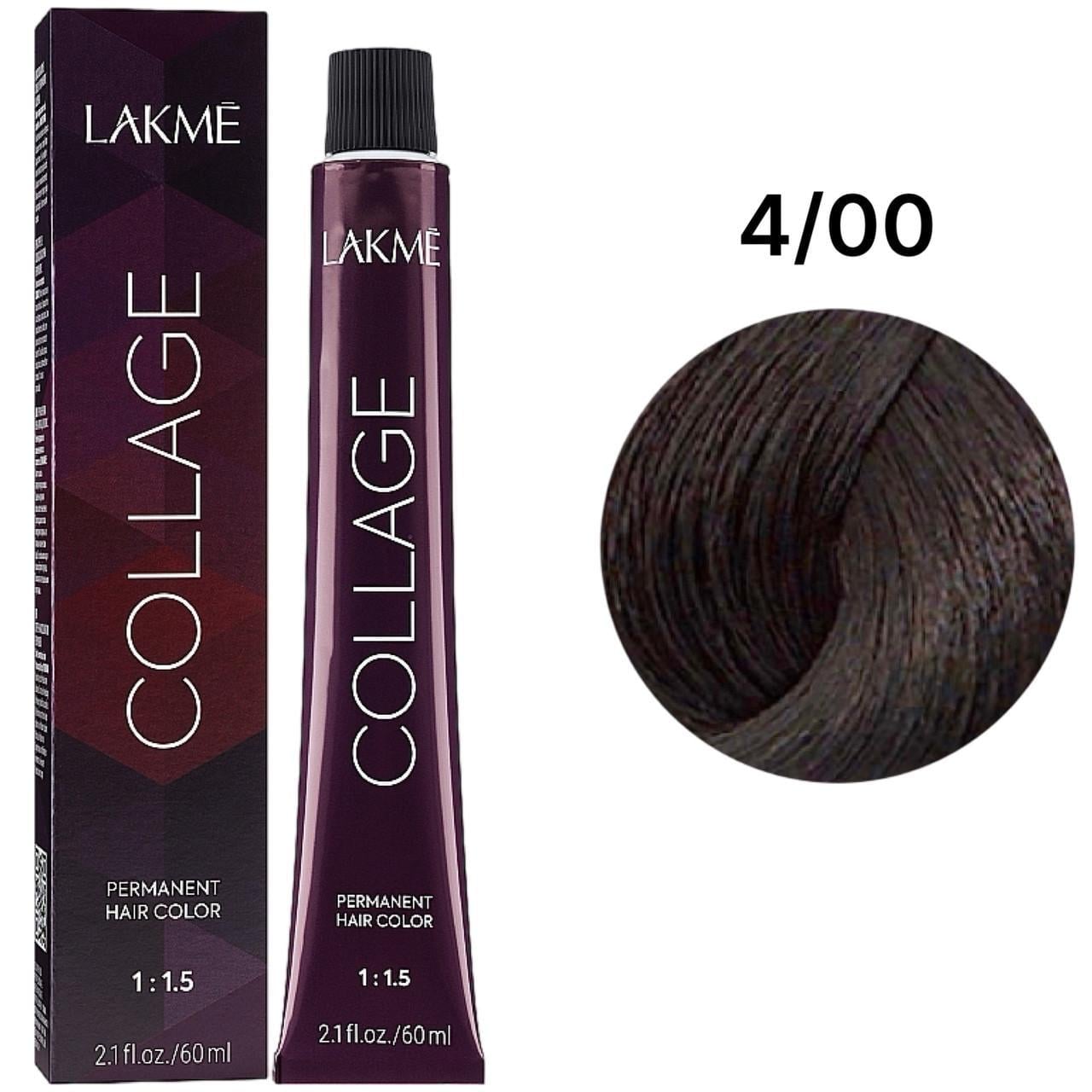Краска для волос устойчивая Lakme Collage Creme Hair Color 4/00 Средне-каштановый натуральный 60 мл