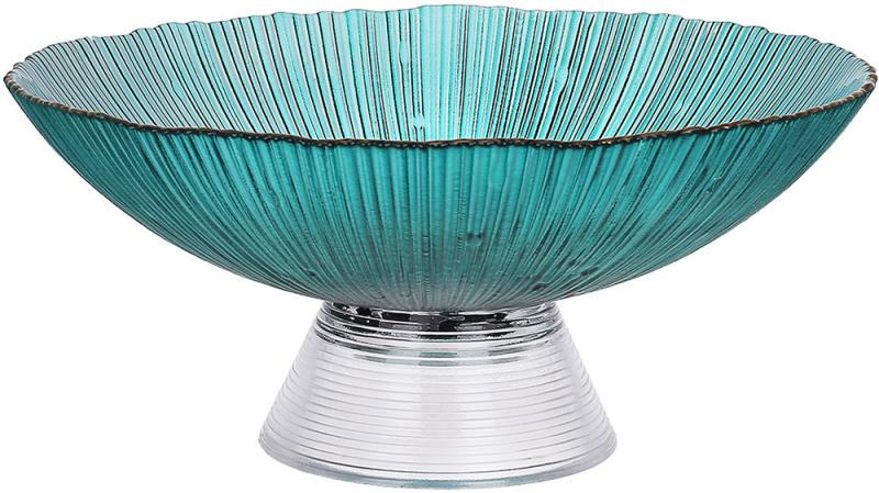 Фруктівниця скляна Fleur Ø25х11 см на нозі Смарагдовий із золотою облямівкою Фруктівниця скляна Fleur Ø25х11 см на нозі Смарагдовий із золотою облямівкою