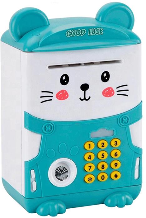 Музыкальная детская копилка сейф Fingerprint Piggy Bank банкомат с кодовым замком и отпечатком пальца Синий