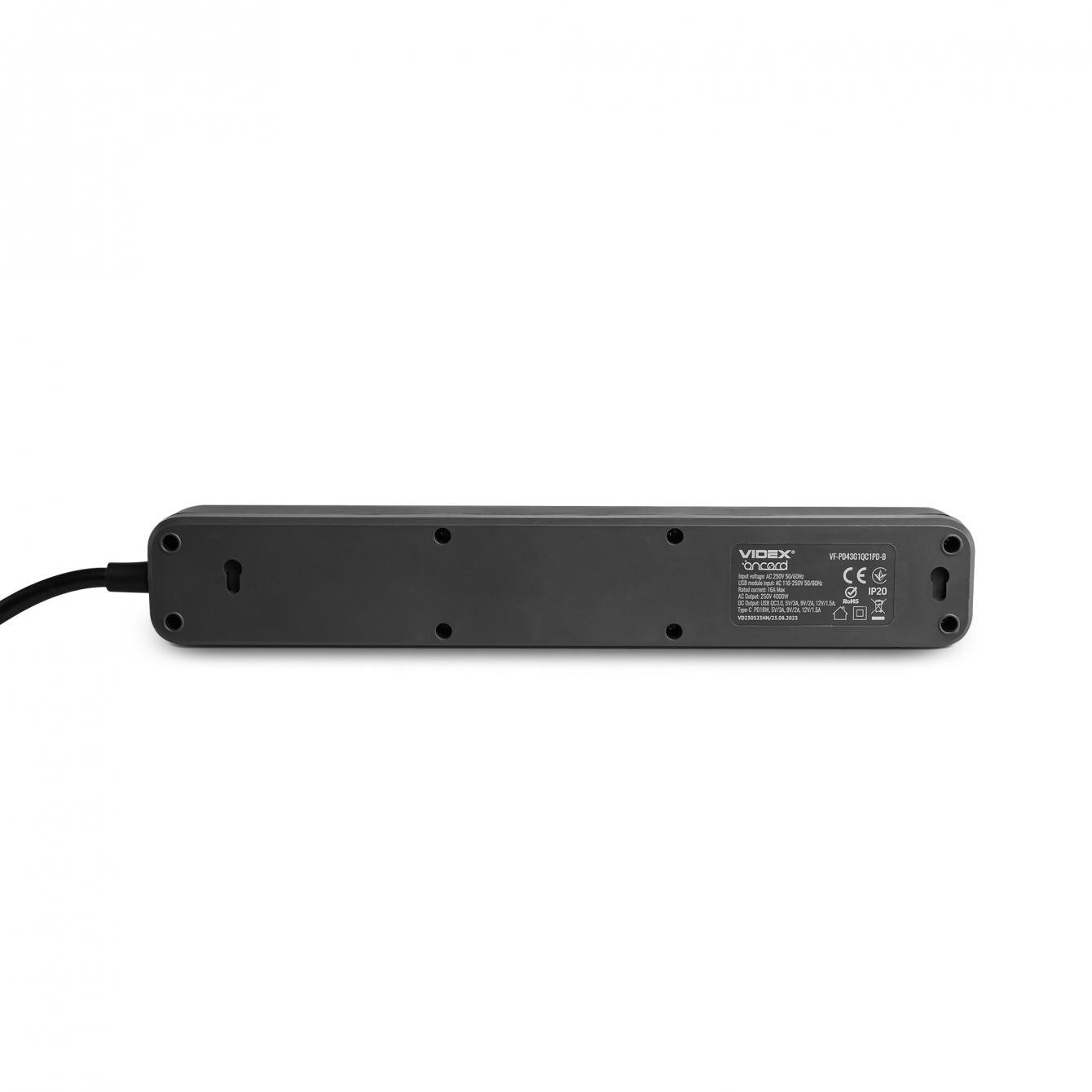 Мережевий подовжувач VIDEX ONCORD з кнопкою 3 м Black (VF-PD43G1QC1PD-B) - фото 7