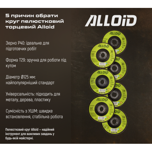Круг пелюстковий торцевий Alloid 125 мм P40 T29 (00000061423) - фото 10