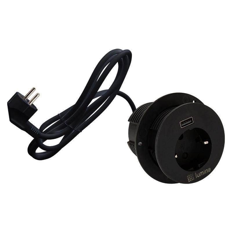 Блок розеточный встроенный Lumine GLOW 1 розетка 1xUSB A 12W Черный (171922)