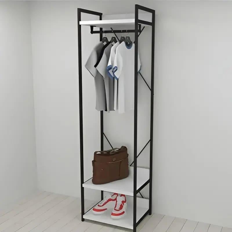Шкаф Ferrum-décor Гардероб Уни секция 1 серии Конект ДСП 32 мм 220x60x50 см Черный металл/Белый (FRD-104499)