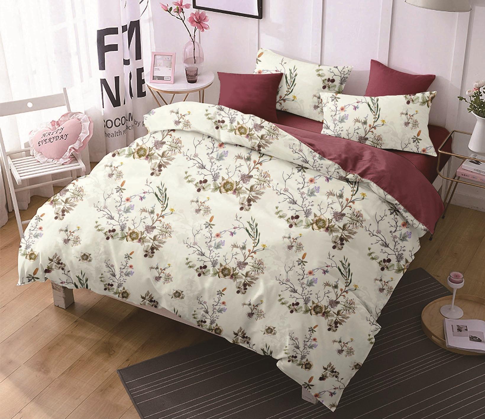 Комплект постельного белья египетский хлопок (сатин) Цветы Бордо Word of Dream семейное 2х150х215 см Бордо
