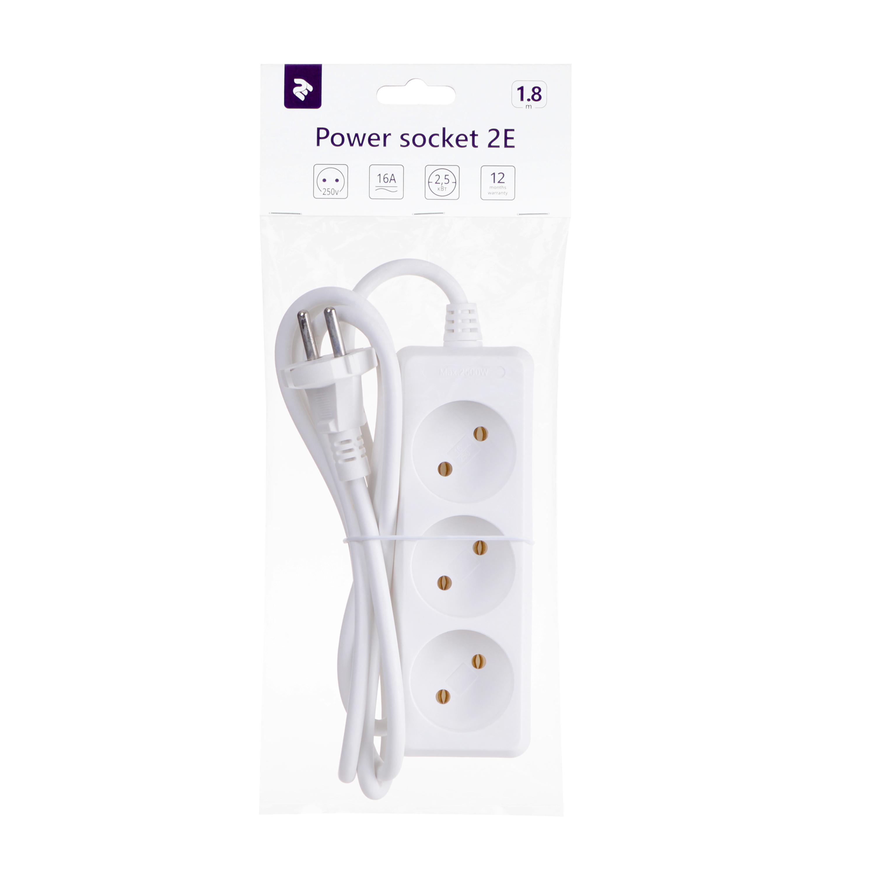 Удлинитель сетевой 2E 3XCEE7/17 2Gx1 мм 1,8 м Белый (2E-U03M1.8) - фото 3