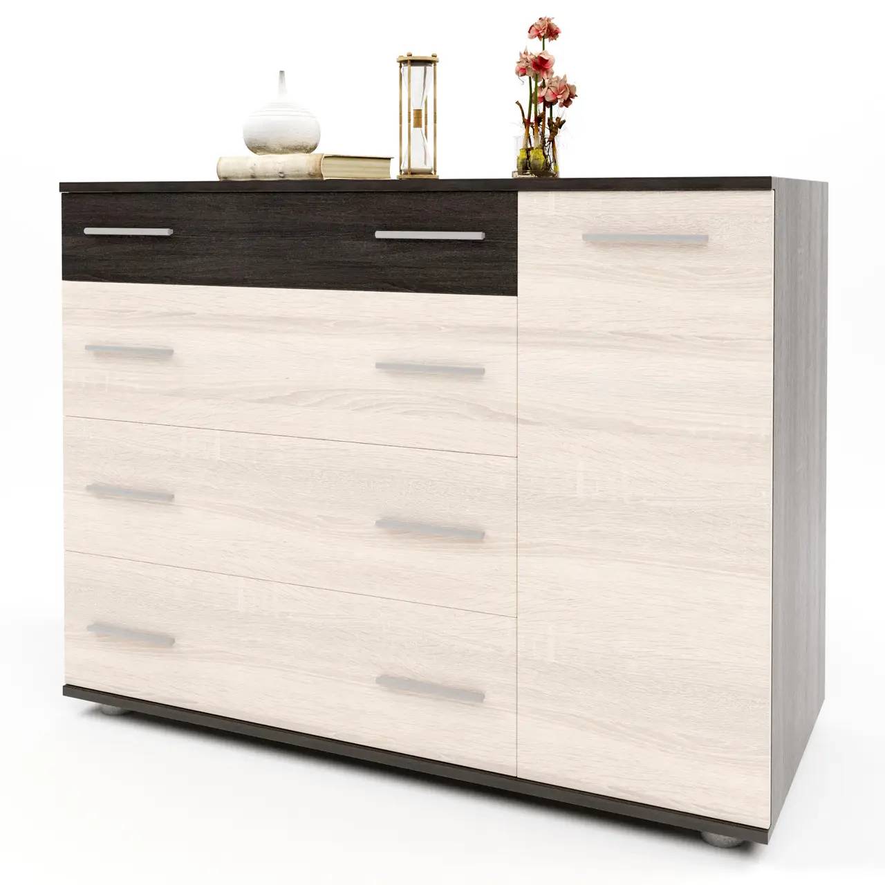 Комод Эверест на 4 ящика телескопические направляющие 100х38х73 см Венге/Дуб молочный (643fdfdf0affb042d2616d98)