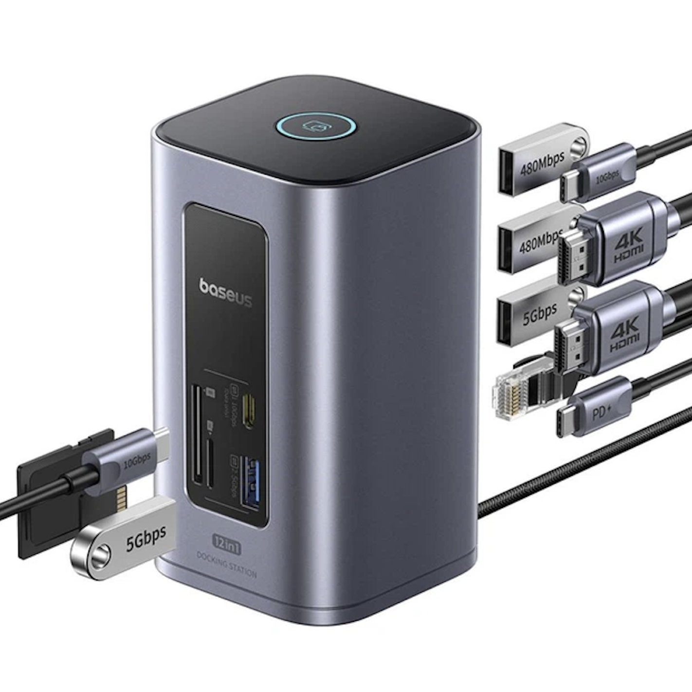Док-станция Baseus Nomos NU1 Air 12в1 USB-C 2x HDMI 4K PD 100W Ethernet