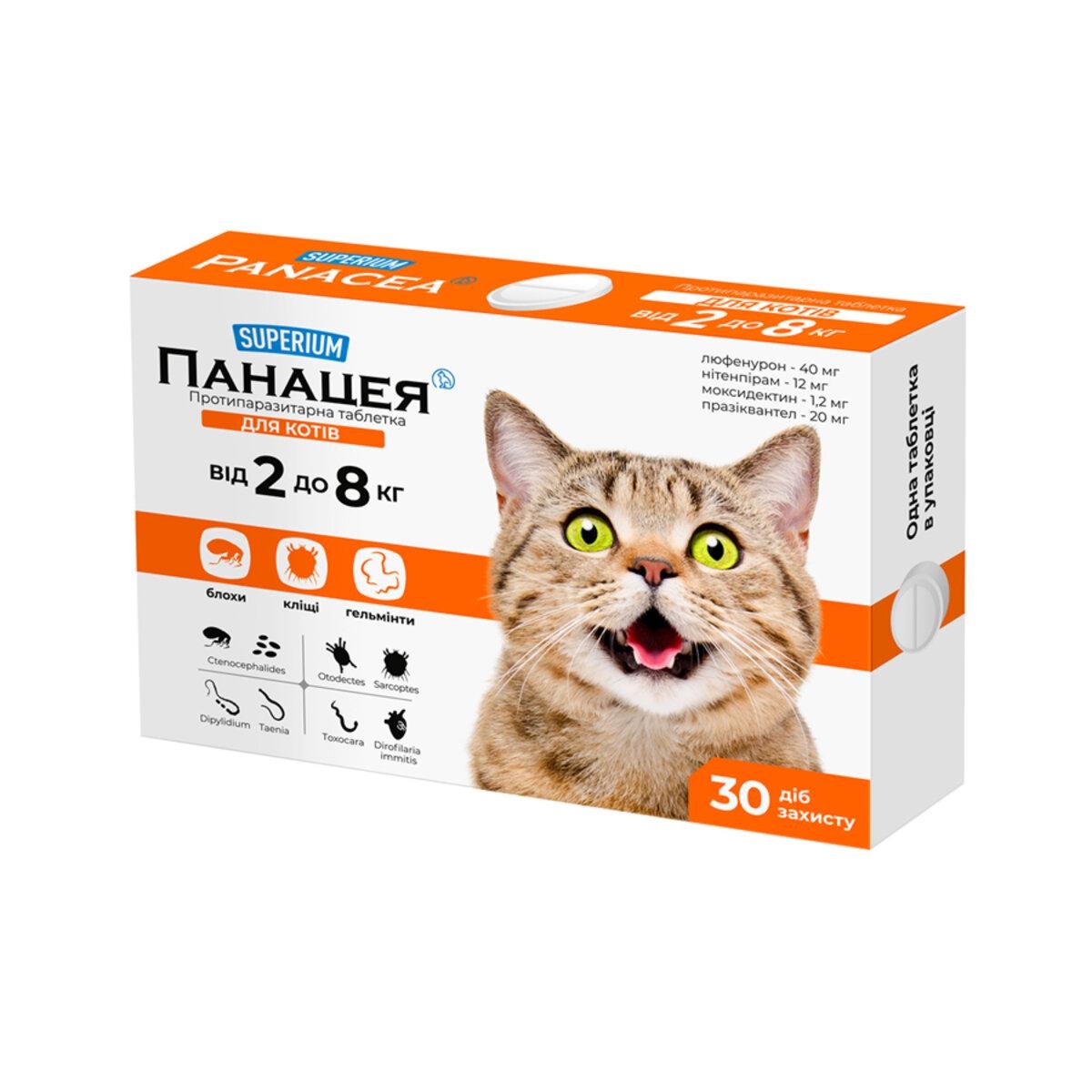 Таблетки протипаразитарні Панацея для котів 2-8 кг (25506888)