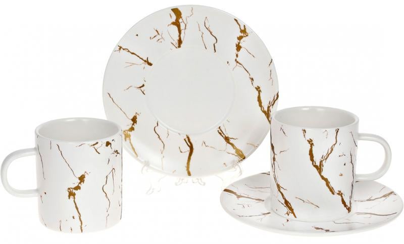 Набор Мраморная чайная Роскошь 2 чашки 220 мл и 2 блюдца Белый с золотом