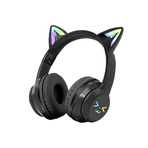 Наушники детские беспроводные CATEAR BT612 с ушками и RGB-подсветкой Bluetooth 5,3 MicroSD AUX Черный (2679478992)