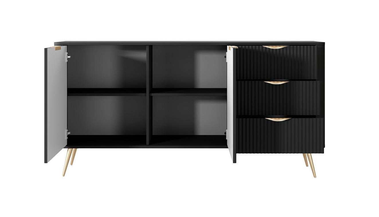 Комод Perfect Home Lante 2D3S/163 2-дверный с 3 ящиками и золотыми ножками Черный (PFH-091191) - фото 6