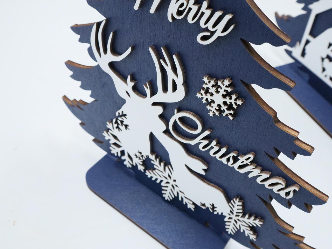 Деревянная новогодняя декорация Елочка с оленями Синий (1313329908) - фото 4 Деревянная новогодняя декорация Елочка с оленями Синий (1313329908) - фото 4