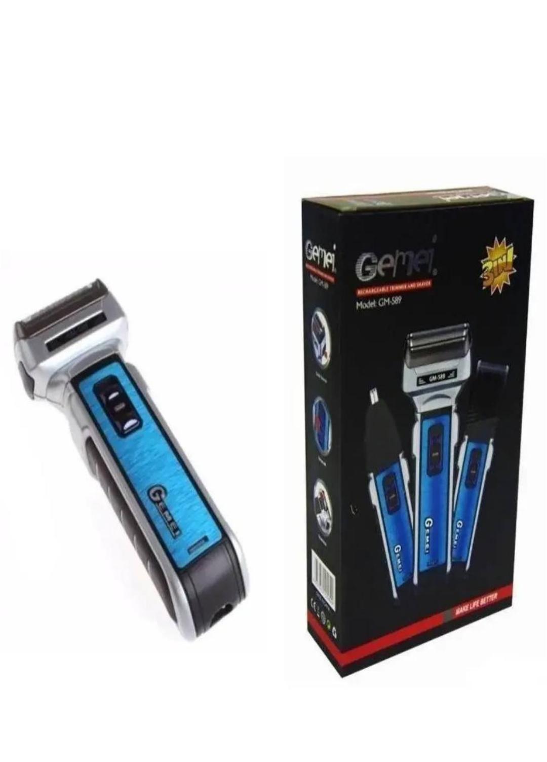 Триммер для сухого бритья Gemei GM589 с 3 сменными головками Синий (GM589) Триммер для сухого бритья Gemei GM589 с 3 сменными головками Синий (GM589)