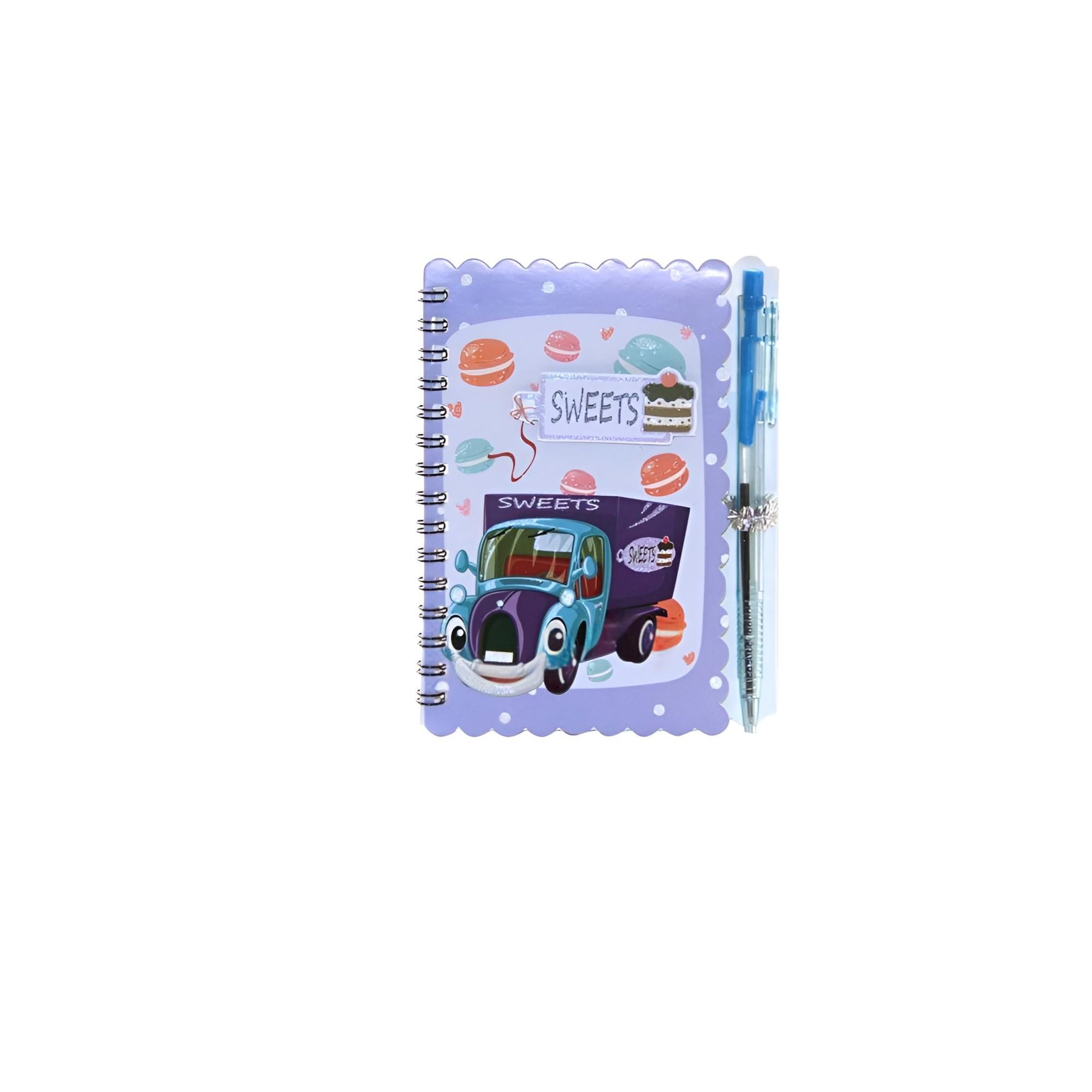 Блокнот с ручкой Stenson Sweets со спиралью рисунок со сладостями А6 Фиолетовый (WW01777ST)