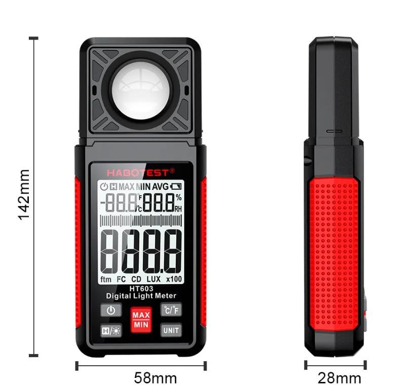 Люксметр цифровой Habotest HT603 до 200000 люкс с измерителем влажности и температуры (78271792) - фото 6
